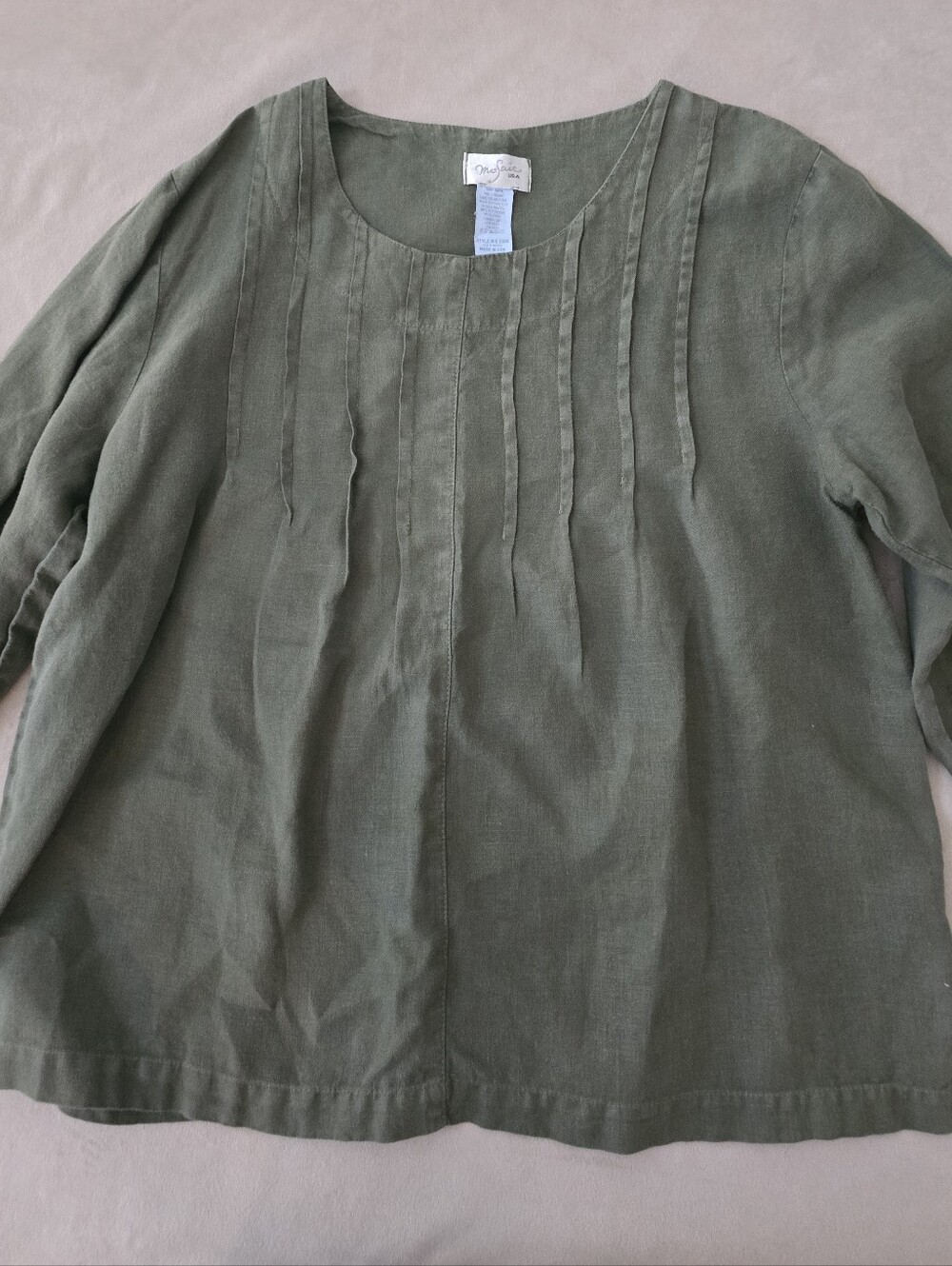 Mosaic Olive Green Girls' Pleated Linen Top Sz M from USA